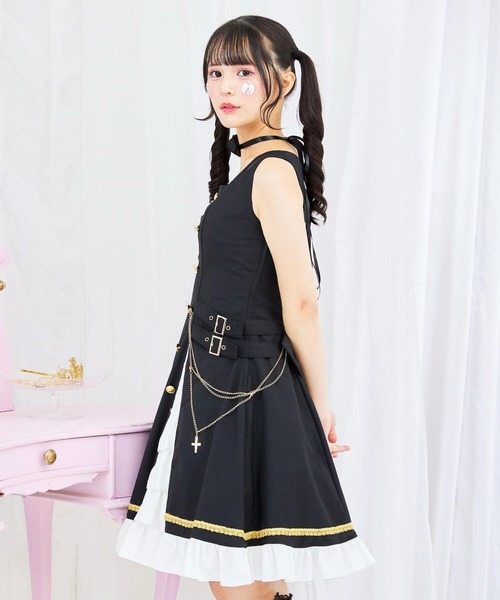 BODYLINE ワンピース 3wayゴールドチェーンのパンクジャンパースカート