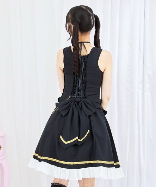 美品 BODYLINE ワンピース ジャンパースカート ロリータ 2L XL BODYLINE ワンピース レースアップリボンフリルジャンパースカート