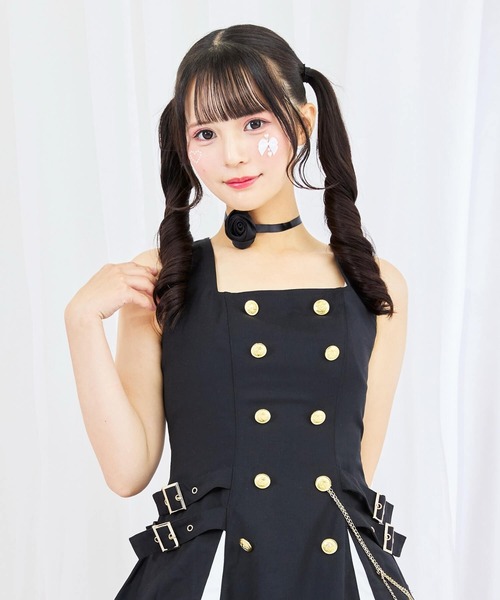 【限定値下げ】BODYLINE ジャンパースカート 黒×白 アクセサリー セット 定番ロリータジャンパースカート｜可愛さ引き立つデザイン多数