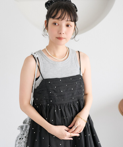 インド ラメドット バックオープンキャミソール/バックシャン FREAK'S STORE/インド ラメドット刺繍 バックオープンキャミソール