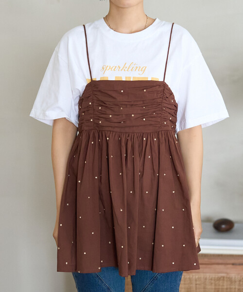 キャミソール インド ラメドット刺繍 バックオープンキャミソール「セットアップ対応」の画像