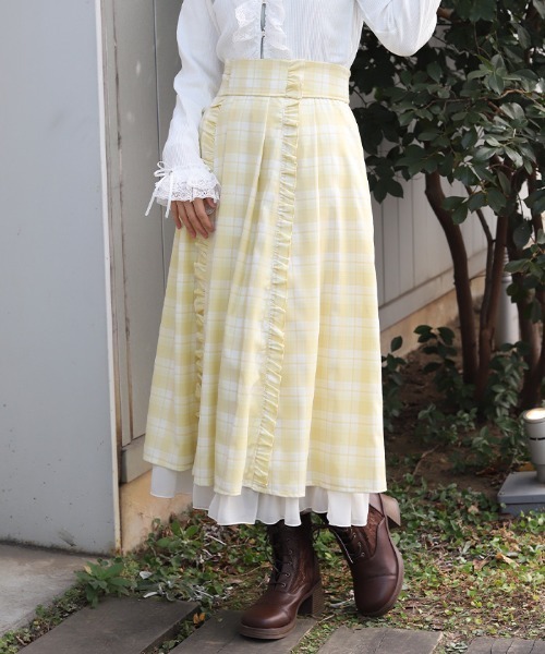 希少✨美品 PLEATS PLEASE 巻きスカート チェック柄 フリンジ L axes femme（アクシーズ ファム） スカート プチフリルチェック柄SK