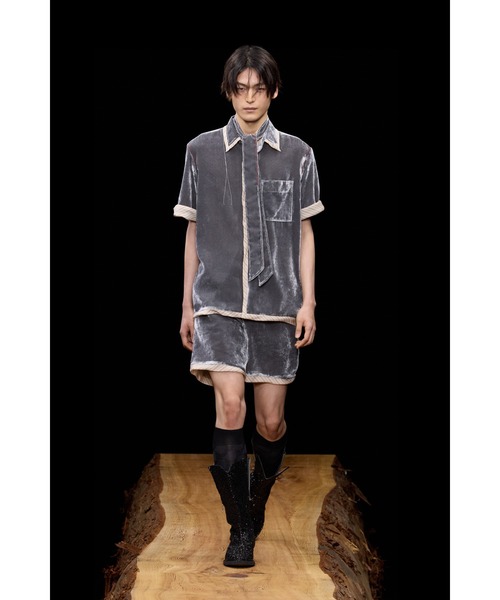 シャツ UNEVEN VELVET HALF SLEEVE SHIRT メンズの画像