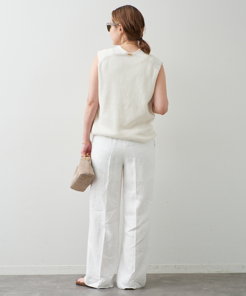 ベスト ジレ Lily Linen Vネック ベスト レディースの画像