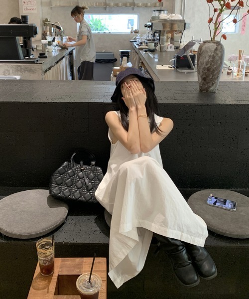 Aelina シャツワンピース ポロカラーノースリーブワンピース