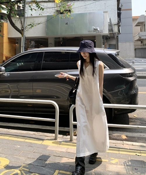 ノースリーブ ポロワンピース ブラック×ホワイト Aelina シャツワンピース ポロカラーノースリーブワンピース