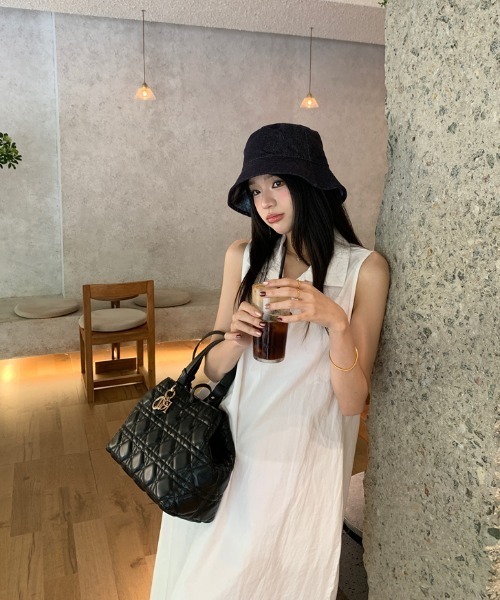 Aelina シャツワンピース ポロカラーノースリーブワンピース