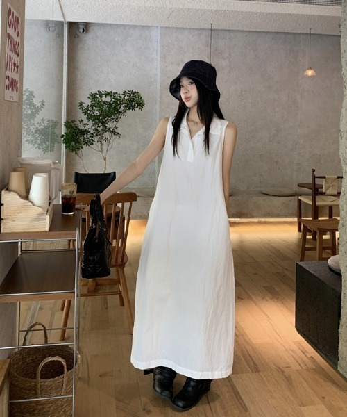 Aelina シャツワンピース ポロカラーノースリーブワンピース