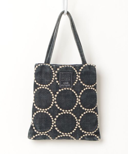 mina perhonen ハンドバッグ 刺繍 ネイビー mina perhonen（ミナペルホネン） 刺繍ハンドバッグ - ネイビー
