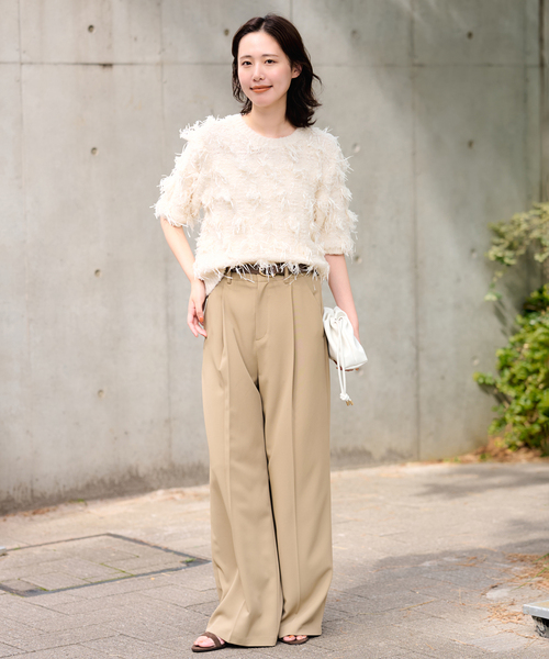 SLOBE IENA フリンジニットプルオーバー 白 Tシャツ SLOBE IENA（スローブイエナ） ニット セーター ハーフスリーブ