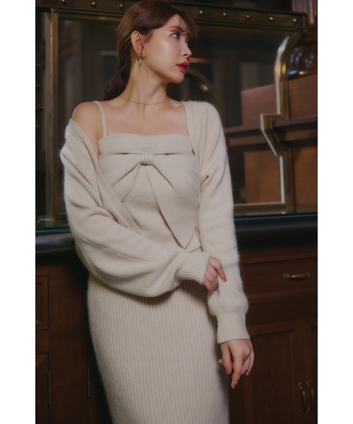 「Her lip to」 ニットカーディガン M ベージュ レディース_画像4
