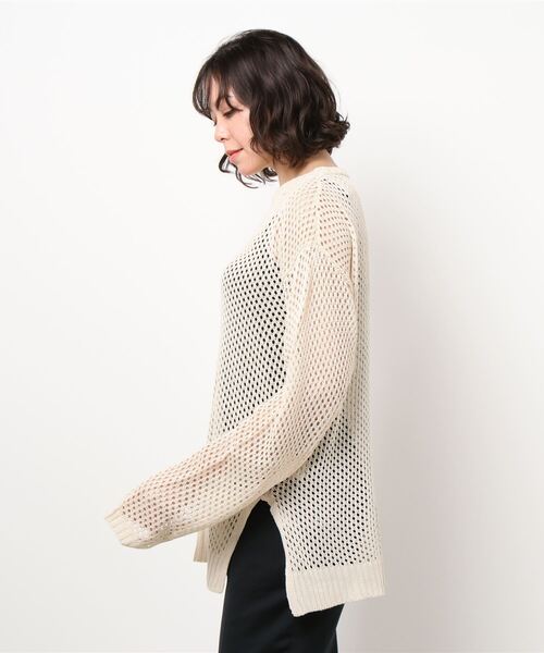 「Lui's」 ホワイト Block Check ルーズフィット ニット Lui's」 ホワイト Block Check ルーズフィット ニット