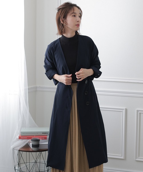ElegChic ノーカラーコート コート ノーカラー Iライン ロング コート