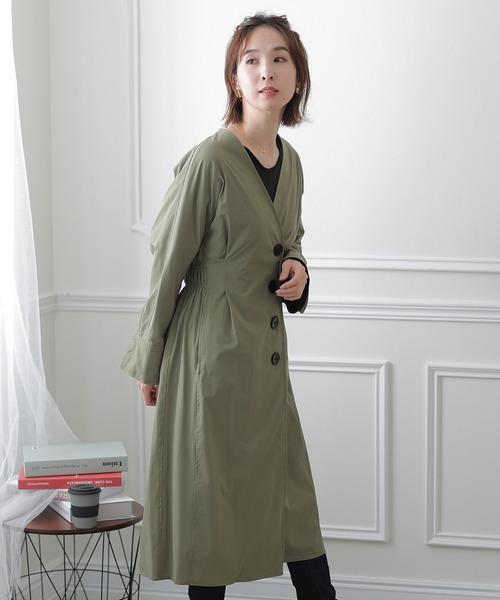 ElegChic ノーカラーコート コート ノーカラー Iライン ロング コート