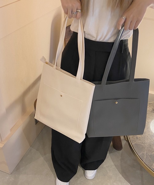 shopnikoniko トートバッグ 縦型 前ポケット レディース