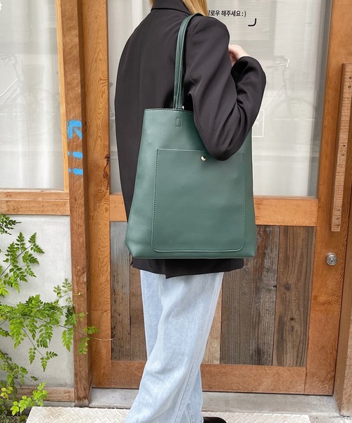 shopnikoniko トートバッグ 縦型 前ポケット レディース