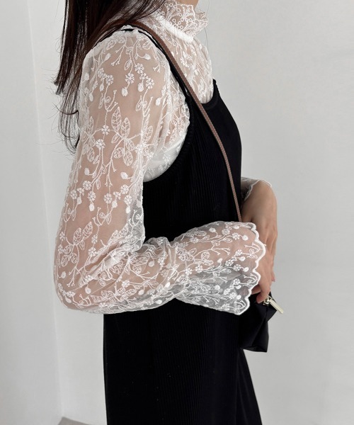 「merlette」 花柄長袖ブラウス X-SMALL ブラック レディース 花柄刺しゅうレースブラウス長袖レディース[品番：II000006201