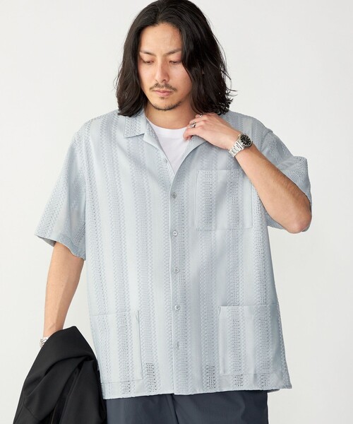 シャツ ブラウス メンズ BENCH MARKING SHIRT: ストライプレース オープンカラー 半袖 シャツ｜zozo｜03