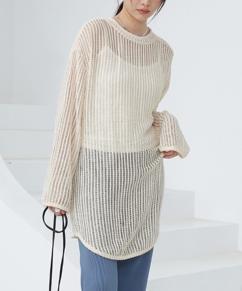 tシャツ シースルーメッシュロングトップス レディース : ZOZOTOWN