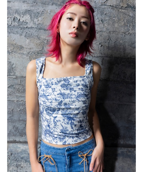 DURAS（デュラス） タンクトップ ノースリーブ Flower pattern top