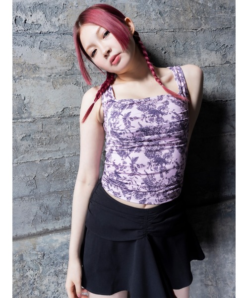 DURAS（デュラス） タンクトップ ノースリーブ Flower pattern top