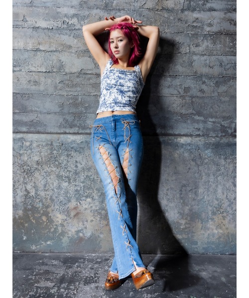 DURAS（デュラス） タンクトップ ノースリーブ Flower pattern top