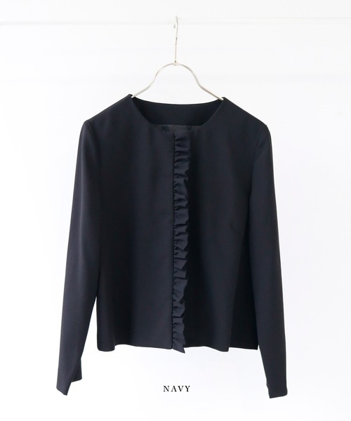 定番♡PLST 2WAY ストレッチ ノーカラーセットアップ 洗濯可 上S下M 360°キレイ 2Wayストレッチノーカラージャケット 紺