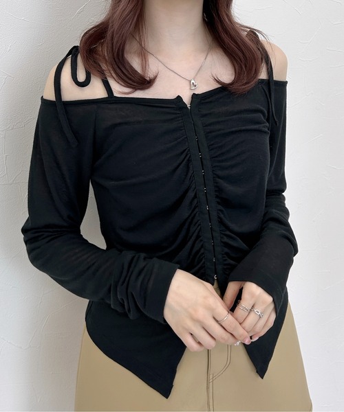 ちのページ Heather（ヘザー） tシャツ ギャザーフロントホックプルオーバー