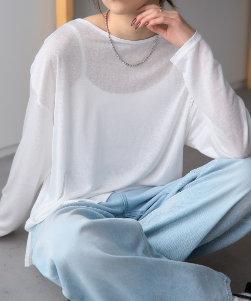 digne シアーボートネックtee ホワイト TRIANGLE PALETTE tシャツ ボートネック シアートップス / 無地 / ラメ