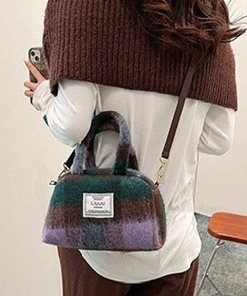 LYEON（リヨン） ボストンバッグ シャギーチェックボストンバッグ