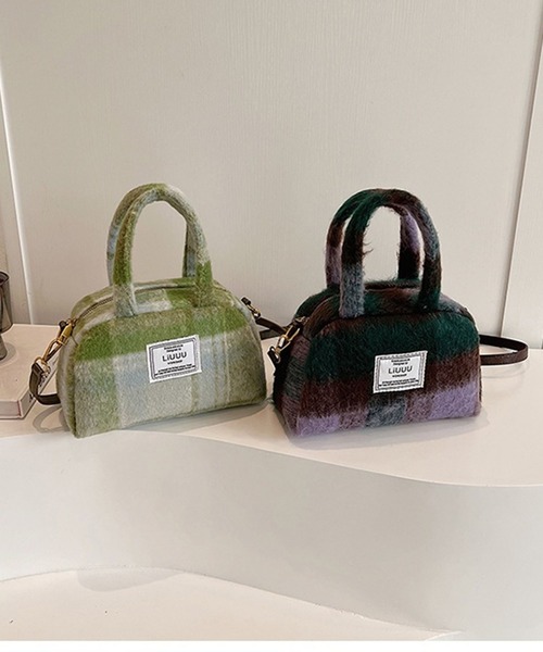 LYEON（リヨン） ボストンバッグ シャギーチェックボストンバッグ