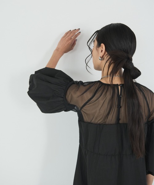専用商品　美品 AMAIL 長袖ワンピース　ベロア　オーガンジー　オケージョン AIC. ワンピース オーガンジーコンビロングワンピース