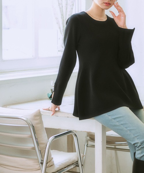 ニッセン（nissen） ニット セーター 袖パール調ビジュー付ペプラム