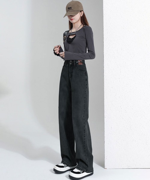 ★ JEANS★ 25SS ブラック ハイ ワイド デニム BLACKUP ジーンズ デニム デニムパンツ 「MADE」 ノバン