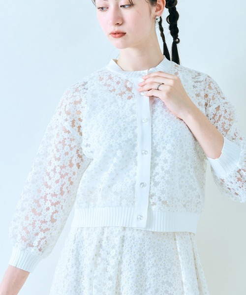 audie a muses プチフラワー刺繍カーディガン Audie a Muses カーディガン 「セットアップ対応」プチフラワー