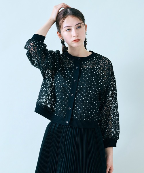 audie a muses プチフラワー刺繍カーディガン Audie a Muses カーディガン 「セットアップ対応」プチフラワー