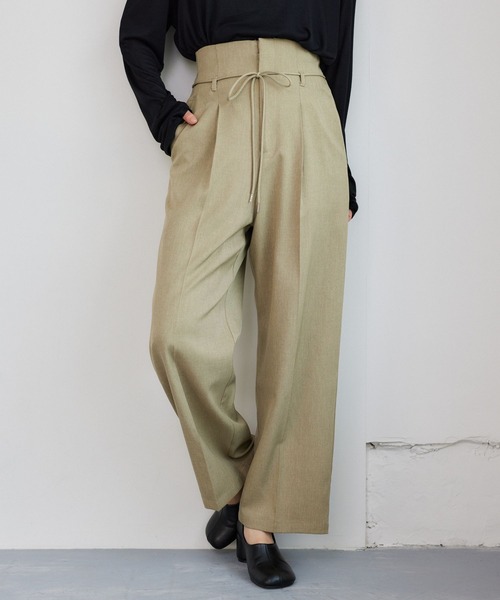 mysty woman スラックス パンツ 「セットアップ着用可」リボンベルト