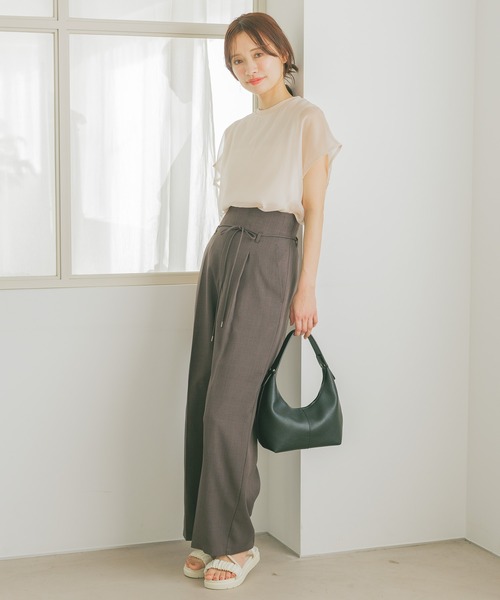 mysty woman スラックス パンツ 「セットアップ着用可」リボンベルト