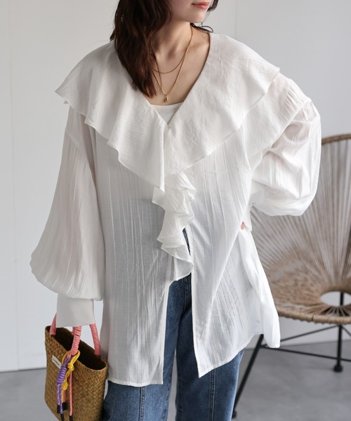ブラウス vintage ヴィンテージ 古着 フリルシャツ ビッグカラー wee9s ブラウス シャツ big collar frill half blouse / 付け襟