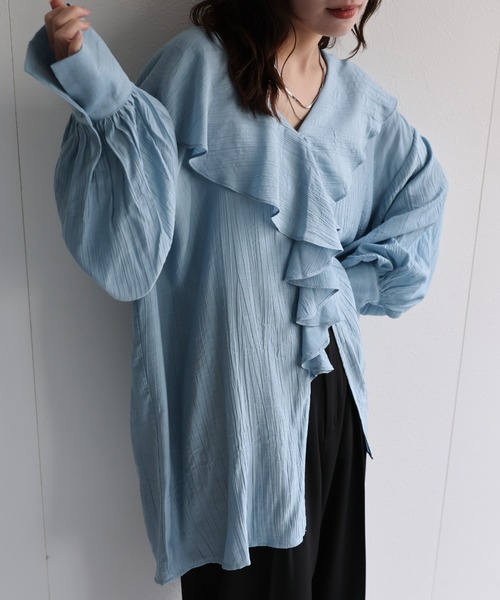 レトロ古着 80s～90s イタリア製 コットンウール フリルブラウス シャツ レトロ古着 80s～90s イタリア製 コットンウール フリルブラウス