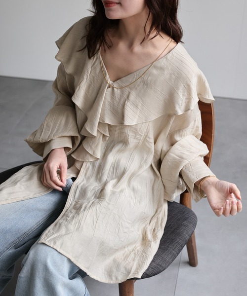 KIARIS Vintage ビッグフリル バンドカラーシャツ wee9s ブラウス シャツ big collar frill half blouse / 付け襟