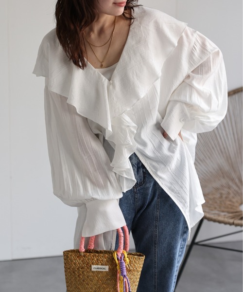ap retro ブラウス シャツ ビックカラーラッフルフリルブラウス