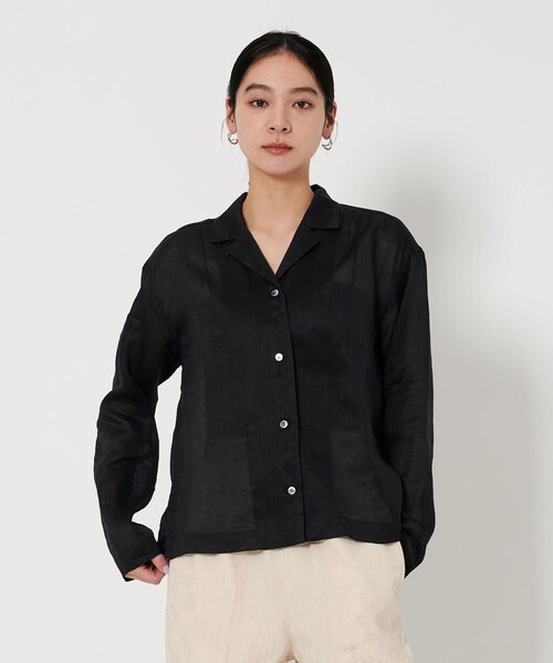 H BEAUTY&YOUTH ブラック シャツ M 価格相談ok!! セール】FLAX ライク オープンカラー フォルム シャツ ‐横