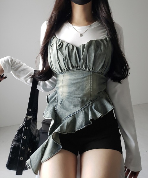 アンサンブル 「 ２点セット 」ヴィンテージデニムビスチェ ＆ レイヤードＴシャツセット ／ vintage denim bustier ＆ laye