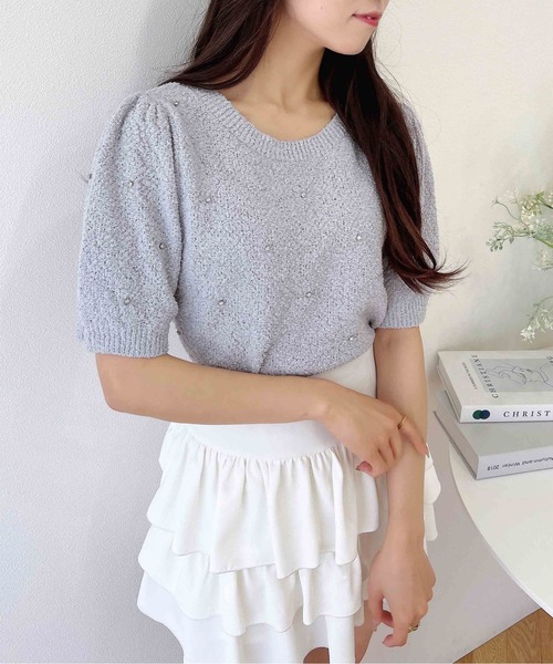 ニット セーター Cropped Boucle Knit Tops（クロップドブークレニットトップス） レディース ブークレクルーネックニット（ニット/セーター） | OPAQUE.CLIP