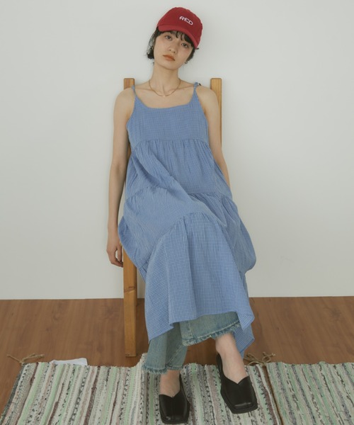 MERLOT（メルロー） ワンピース 「肩紐で長さ調整可能」ギンガム