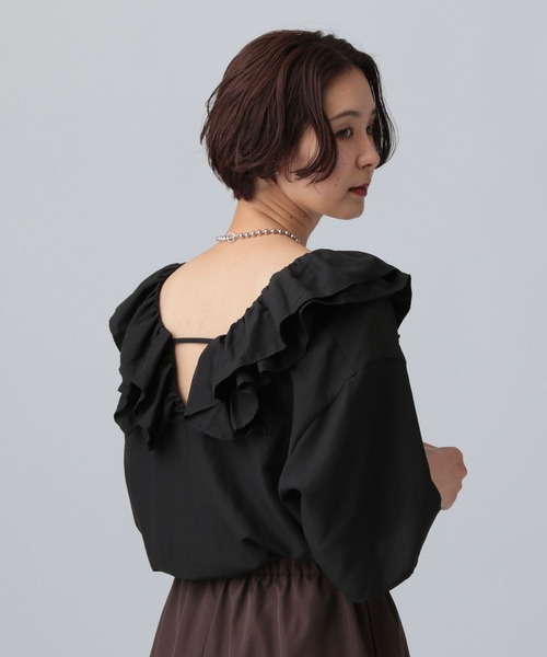 LEPSIM（レプシィム） ブラウス シャツ フリルVネック5分袖ブラウス 