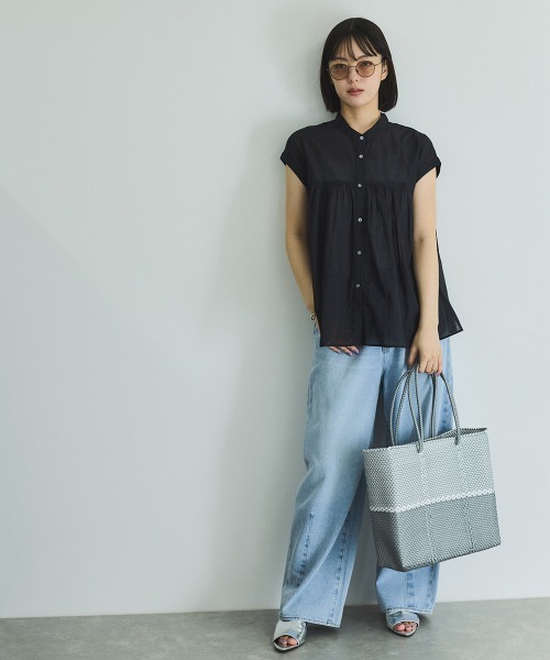 【美品】WOVEN ハンドバッグ かごバッグ メルカドバッグ バイカラー ブルー VICKY かごバッグ カゴバッグ ハンドメイドバイカラーメルカド