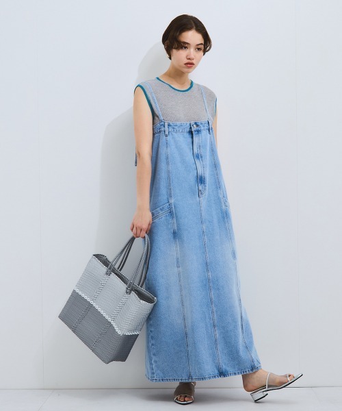 【美品】WOVEN ハンドバッグ かごバッグ メルカドバッグ バイカラー ブルー VICKY かごバッグ カゴバッグ ハンドメイドバイカラーメルカド