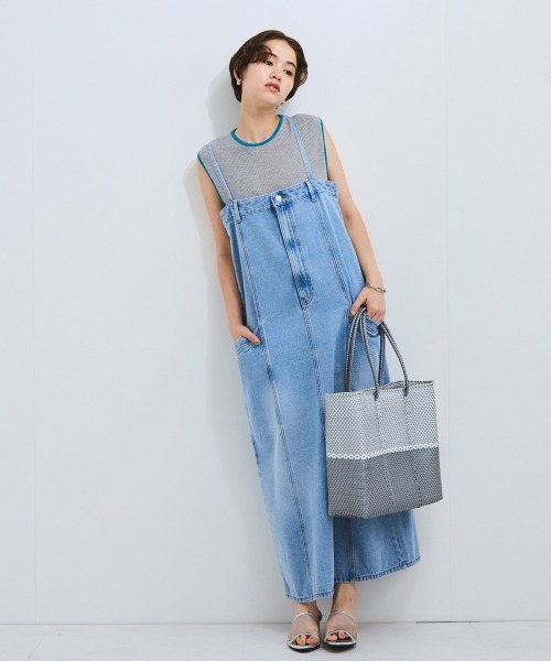 【美品】WOVEN ハンドバッグ かごバッグ メルカドバッグ バイカラー ブルー VICKY かごバッグ カゴバッグ ハンドメイドバイカラーメルカド